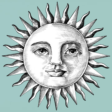 Hand drawn sun with face