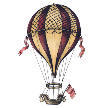Hot Air Balloon Vintage Style Illustration