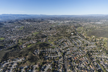 Aerial view of suburban Newbury Park in Thousand Oaks and Ventura County, California.