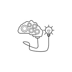 a brain with gears connected to a light bulb icon. Element of idea and solutions for mobile concept and web apps. Thin line  icon for website design and development, app