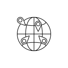 pins on the globe icon. Element of navigation illustration. Premium quality graphic design icon. Signs and symbols collection icon for websites, web design, mobile app