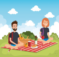 young people in picnic day scene vector illustration design