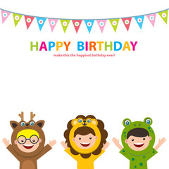 Birthday card with kids in animal costume.