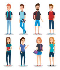 Fototapeta premium group of students with books vector illustration design