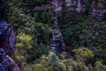 Bridal Veil Falls, Blue Mountains National Park. View from top of the waterfall along Prince Henry Cliff walk.