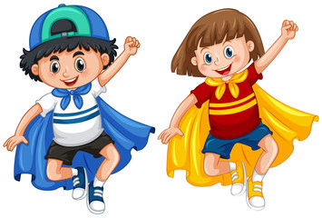 Boy and girl in hero outfit