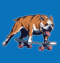 Skateboarding Bulldog Vector Illustration 