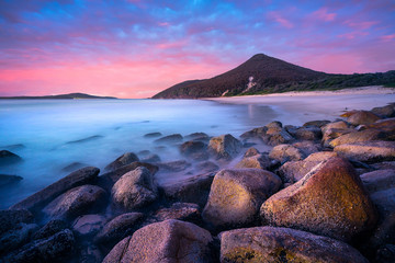 Sunset over Smooth Rocks at Zenith Beach