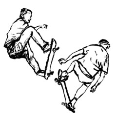 Two skater boys, ink illustration