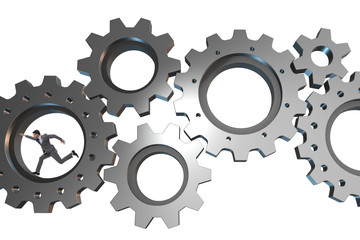 Teamwork concept with cogwheels and business people