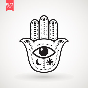Hamsa or hand of Fatima, good luck charm, eps10 . Vector Indian hand drawn hamsa symbol. vector illustration.