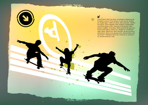 Three Skateboarders On Abstract Background 