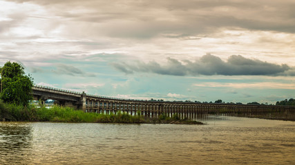 Fototapeta premium long concrete bridge foundation across swamp / peat land in Borneo, Indonesia