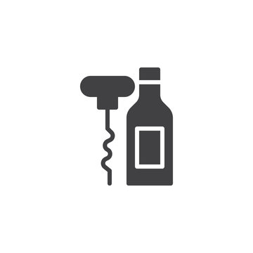Corkscrew with bottle of wine vector icon. filled flat sign for mobile concept and web design. Bottle opener simple solid icon. Symbol, logo illustration. Pixel perfect vector graphics