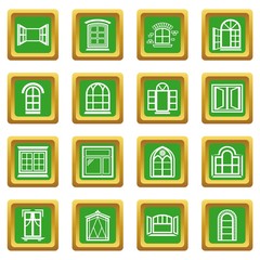 Window design icons set green square vector