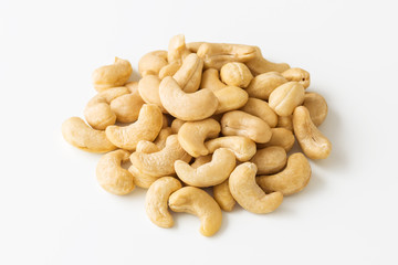 Cashew nuts on white