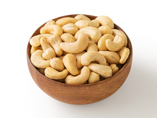 Cashew nut in wooden bowl