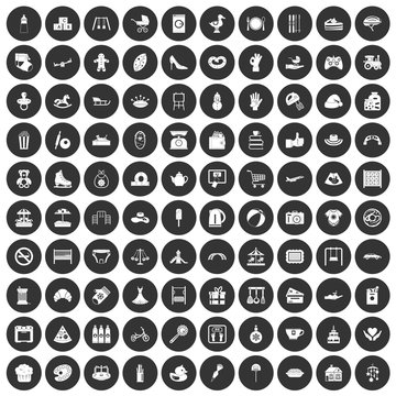 100 mother and child icons set black circle