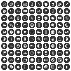 100 motorsport icons set black circle