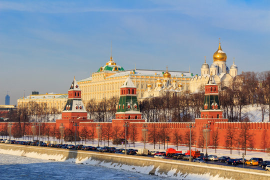 Moscow Kremlin on a sunny winter morning. Moscow in winter