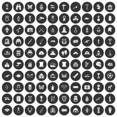 100 museum icons set black circle