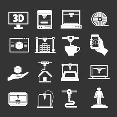 3D Printing icons set grey vector
