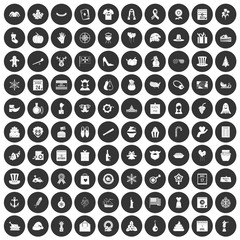 100 national holiday icons set black circle