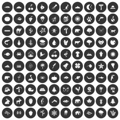 100 nature icons set black circle