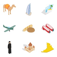 Big travel icons set, isometric style
