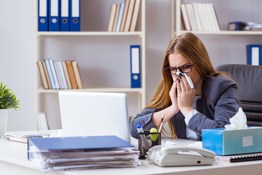 Businesswoman Employee Sick In The Office