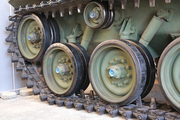 Fototapeta na wymiar Tank Wheels close up.