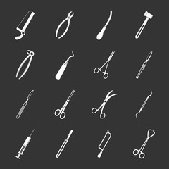Surgeons tools icons set grey vector