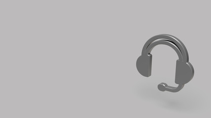 3D Icon of headphones isolated on a grey background.
