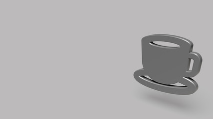 3D Icon of coffee cup isolated on a grey background.