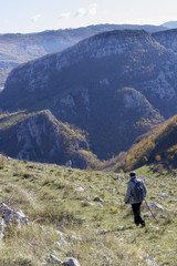 hiker on mountain trail in Matese Park campania italy