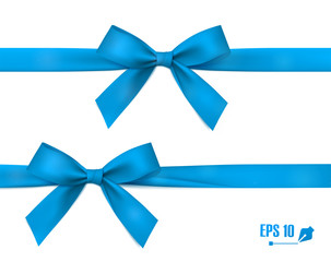 Blue bow with ribbon. Vector.