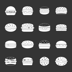 Burger icons set grey vector