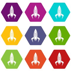 Rocket future icons set 9 vector