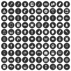 100 paint school icons set black circle