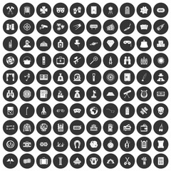 100 adult games icons set black circle