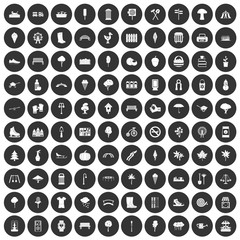100 park icons set black circle