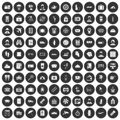 100 passport icons set black circle