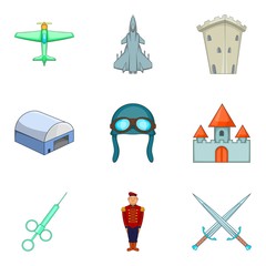 Military interference icons set, cartoon style