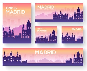 Fototapeta premium Set of Madrid landscape country ornament travel tour concept. Culture traditional, magazine, book, poster, abstract, element. Vector decorative ethnic greeting card or invitation background
