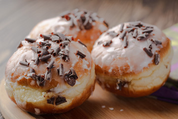 Traditional Polish donuts with a filling,donuts with jam,donuts with chocolate