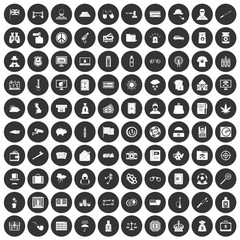 100 police icons set black circle