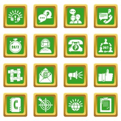 Call center icons set green square vector