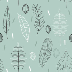 Floral seamless vector pattern. Scandinavian background. Cute plants