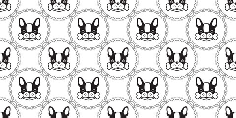 Obraz premium Dog Seamless pattern vector french bulldog pug dog bone paw bone isolated background wallpaper