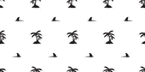 palm tree coconut tree seamless pattern shark fin dolphin whale vector ocean wave island tropical isolated background wallpaper